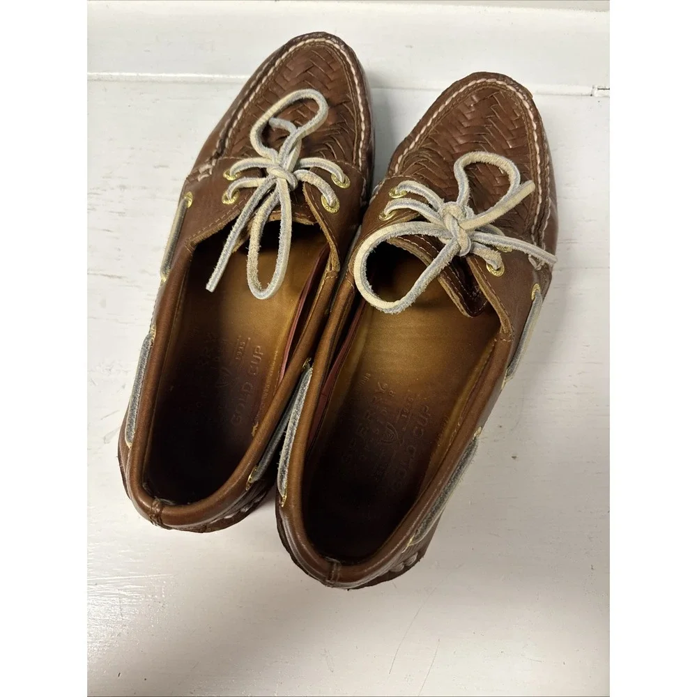 Sperry Gold Cup Leather Woven Tan Boat Shoes Men's Size 7.5 M‎